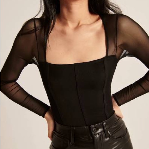 A&F mesh corset bodysuit in cream - Picture 4 of 4